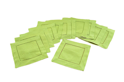 Solid Colored Hemstitch Cocktail Napkins. Lime Punch colored